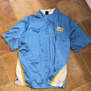 Nike Light Blue Mesh Snap-Front Athletic Jersey with Yellow Details